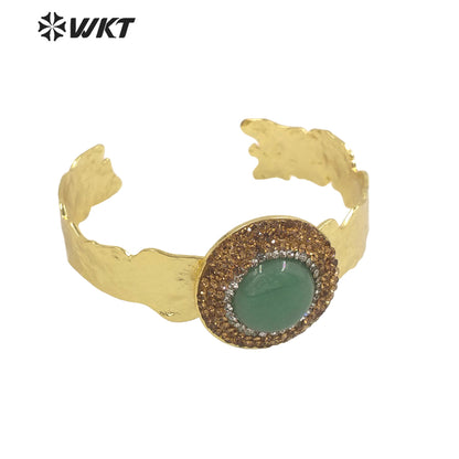 WT-B627 INS Trendy Gold Rhinestone Bangle Women 18k Gold Plated Round Stone Bangle Europe Boho Opening Stone Bangle