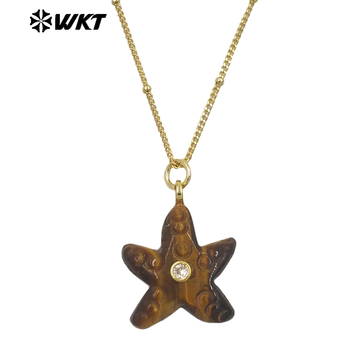 WT-N1532 Popular Trendy Gold Thin Chain With Starfish Shape Natural Gemstones Pendants Necklaces As Female Daily Decoration