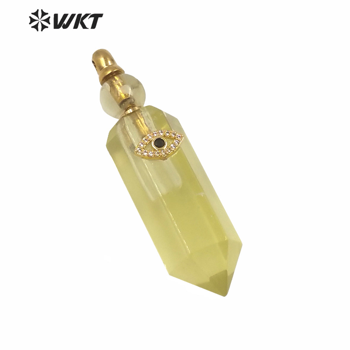 WT-P1603 NEW Charm Eye Hexagonal Spirit Point Rose Quartz Stone Perfume Bottle Women Fashion Gold Turkey Eye Perfume Pendant