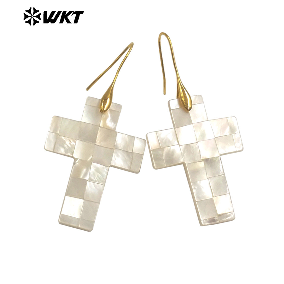 WT-MPE154 Wonderful Wholesale Mother of Pearl Shell Earrings Gold Color Heart Waterdrop Cross Moon Shape Women Birthday Gift