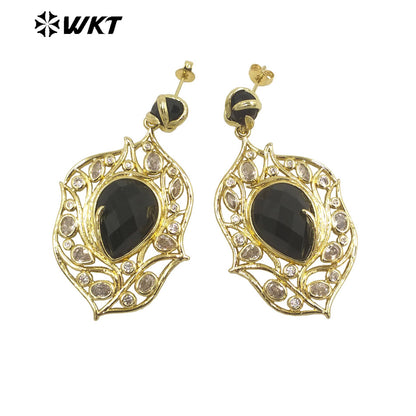 WT-ME090 Wholesale Fashion 18k Real Gold Plated Resist Tarnishable Gemstone Women Earrings for Vacation Earrings Studs
