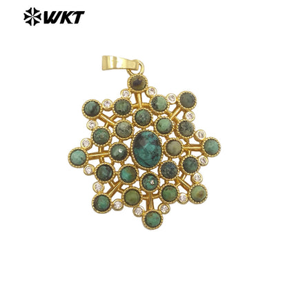 WT-P1977 WKT New Hand Make Multi Stone Setting Women Energy Amethyst Gemstone Flower Shape Jewelry Pendants