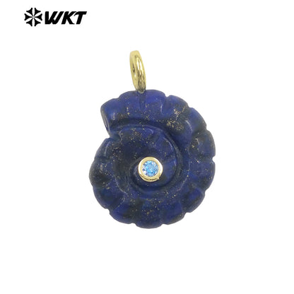WT-P2051 Good Quality Cute Design Zircon Gold Plated Natural Gemstones Carved Trumpet Pendants As Friend Gift DIY Jewelry