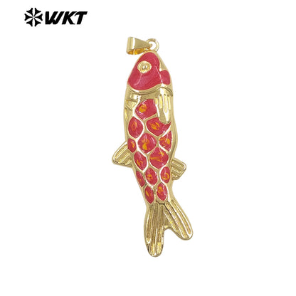 WT-MP330 Trendy Interesting Gold Plated Yellow Brass With Drop Oil Fish Shape Pendants For Women Necklace DIY Decoration