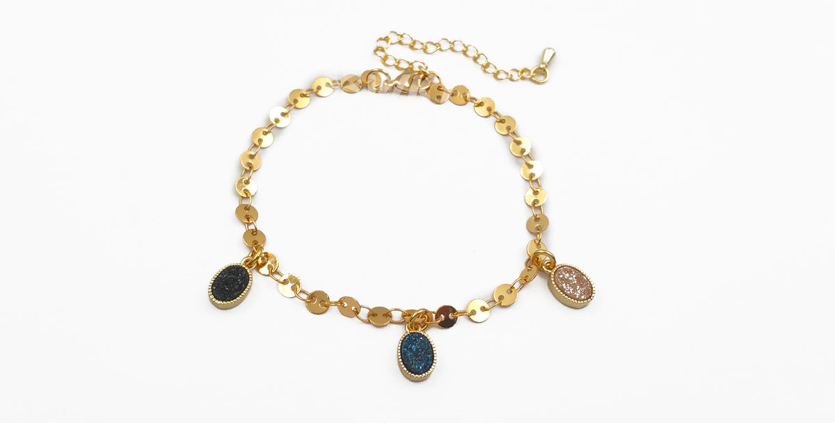 WT-B445 Vogue Jewelry in Heart, Tear Drop, Round, Oval Shape Pendant Women Dainty Natural Druzy Quartz Stone Bracelet
