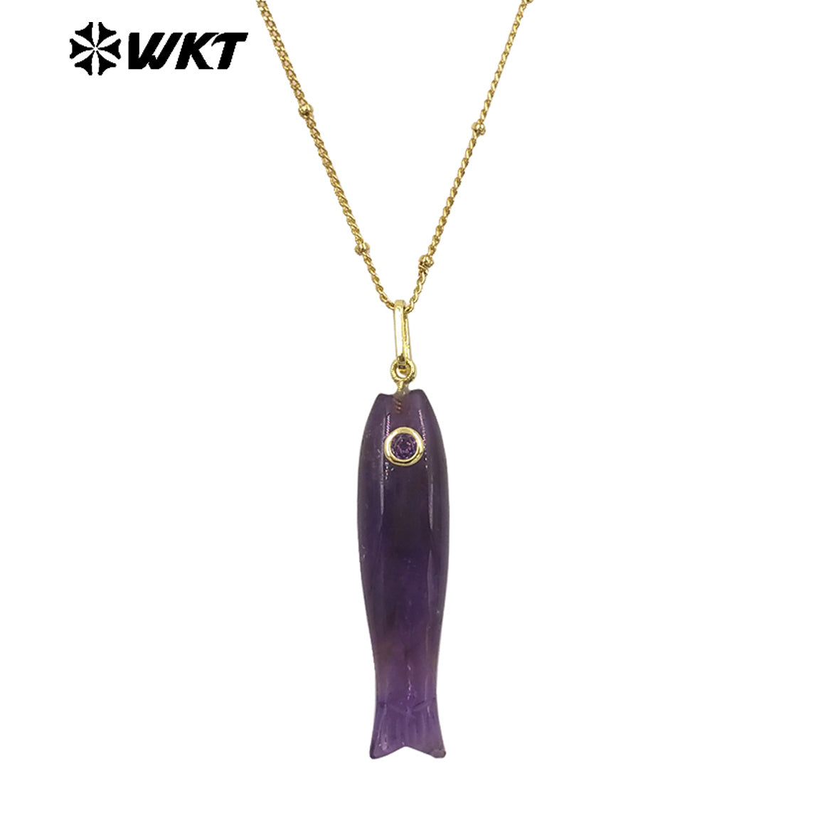 WT-N1535 Charming Trendy Natural Gemstones Little Fish Shape Gold Pendant Necklaces As Female Party Birthday Jewelry Gifts