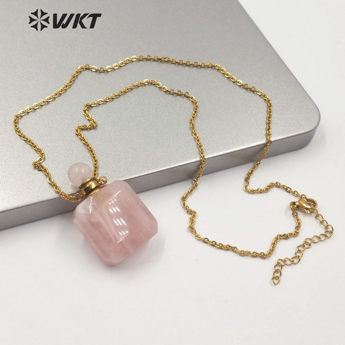 WT-N1190 New Exclusive Design Natural Gemstone Perfume Bottle Necklace in 18k Gold Plated Stylish Perfume Bottle Necklace