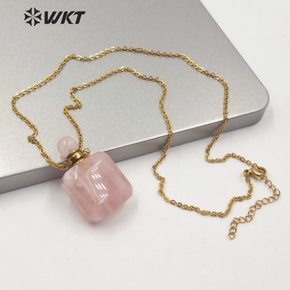 WT-N1190 New Exclusive Design Natural Gemstone Perfume Bottle Necklace in 18k Gold Plated Stylish Perfume Bottle Necklace