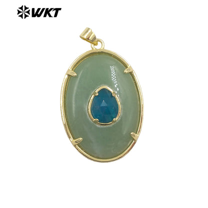 WT-P2066 Newest Gold Electroplated Colorful Natural Gemstones With Zircon Round Pendants As Handmade Necklace Findings