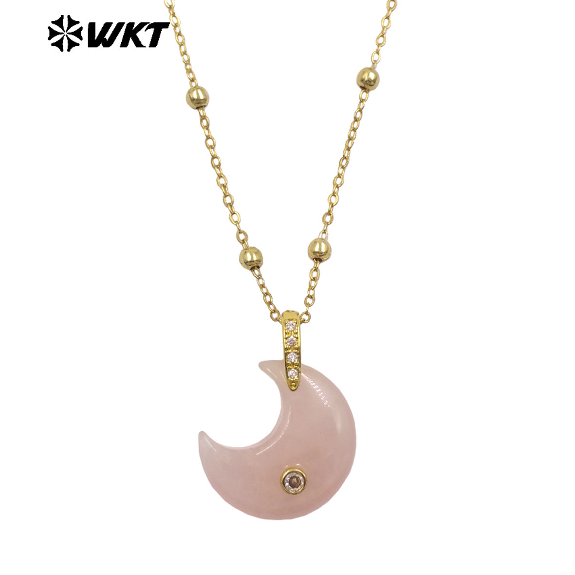 WT-N1530 Factory Wholesale Multiple Natural Gemstones Moon Shape Gold Little Pendants Necklaces For Lady Birthday Gifts