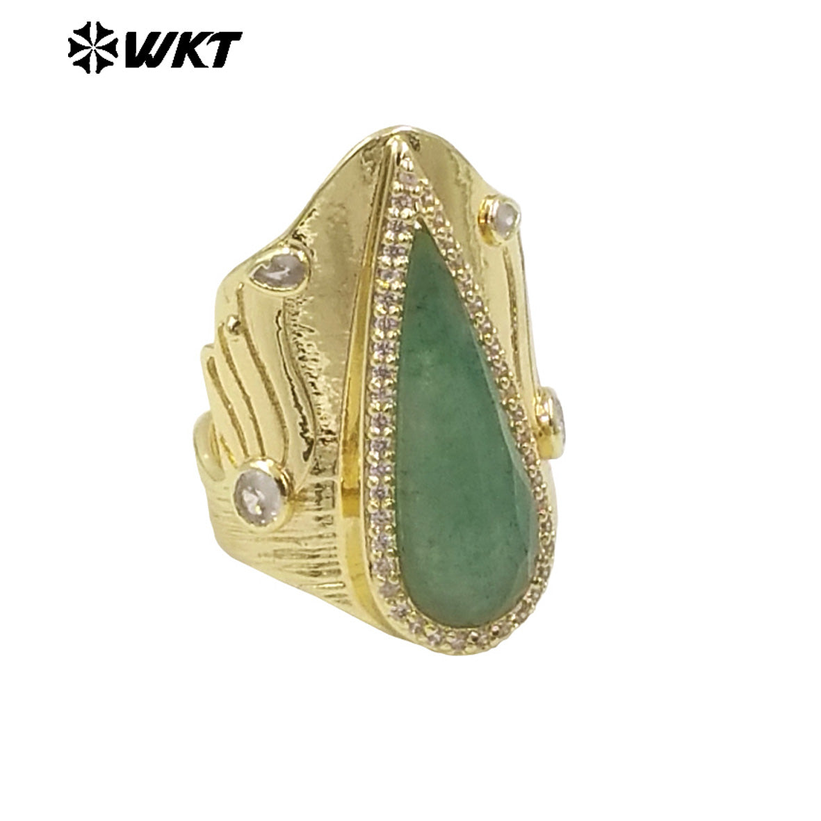 WT-R523 Amazing New Big Cocktail Long Pear Amazonite Stone Setting Women Party Ring or for Friend Birthday Gift