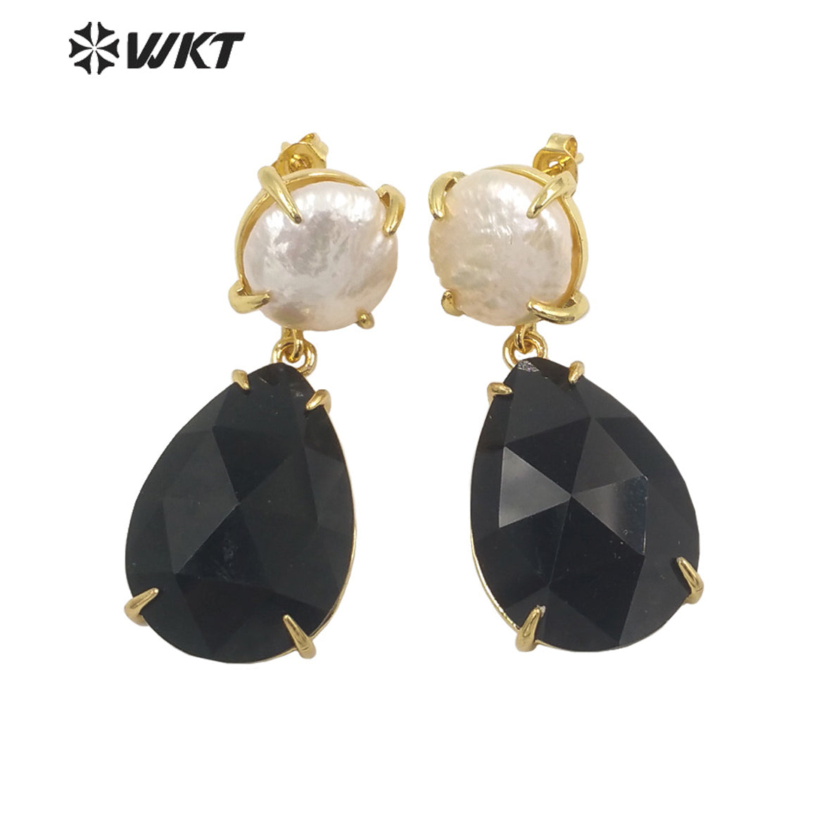 WT-E696 Amazing the Royal Nobility Gorgeous Design Women Natural Gemstone Teardrop Earrings with Pearl Studs in Resist Gold