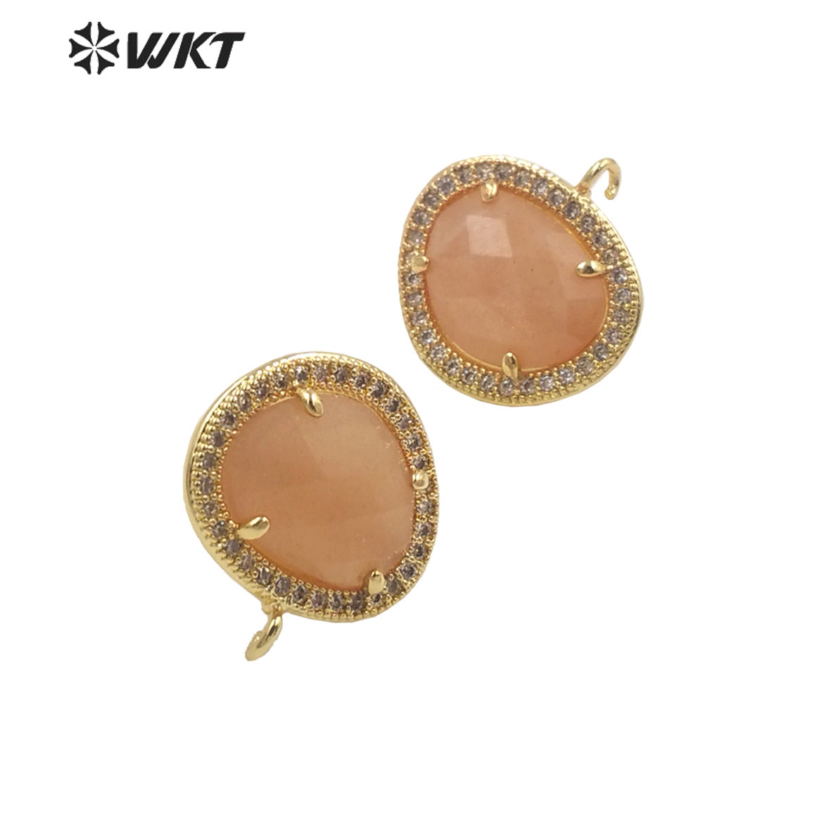 JFE80 Wholesale Fashion Gold Bezel 18k Electroplated Natural Stone Earring Studs Women Beautiful Precious Stone Earring Findings