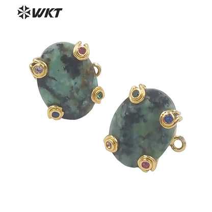 WT-E658 WKT 2022 New Trend Jewelry Natural Stone Cubic Zircon Prong Setting Women Jewelry Finding Earrings Wiht Hook Hanging