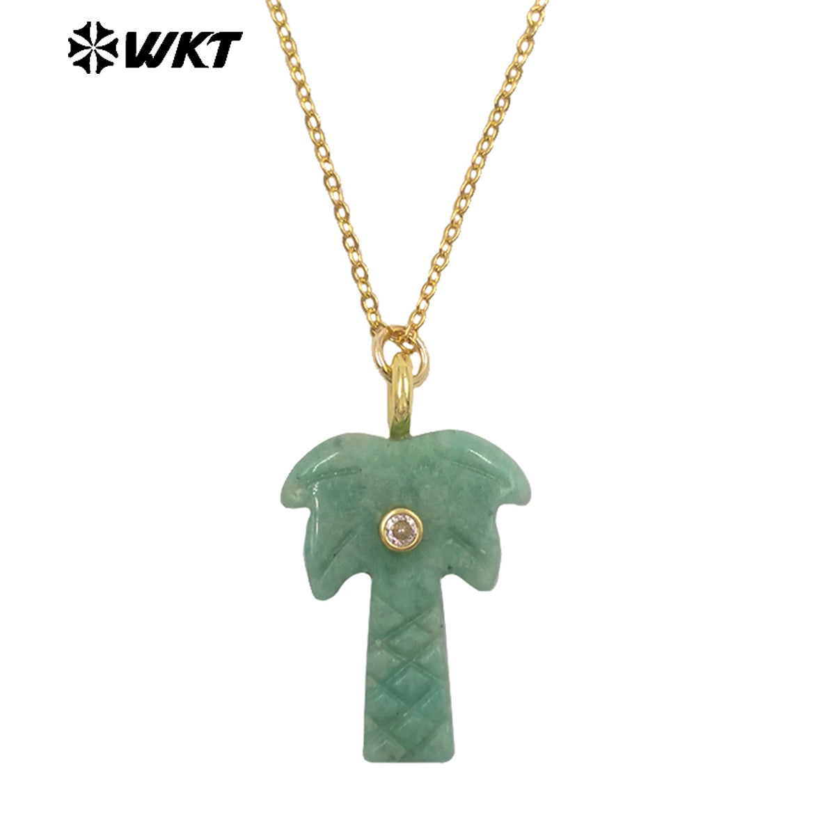 WT-N1534 Amazing Various Natural Gemstones Carved Coconut Trees Shape Charms Gold Necklaces For Women Fashionable Jewelry