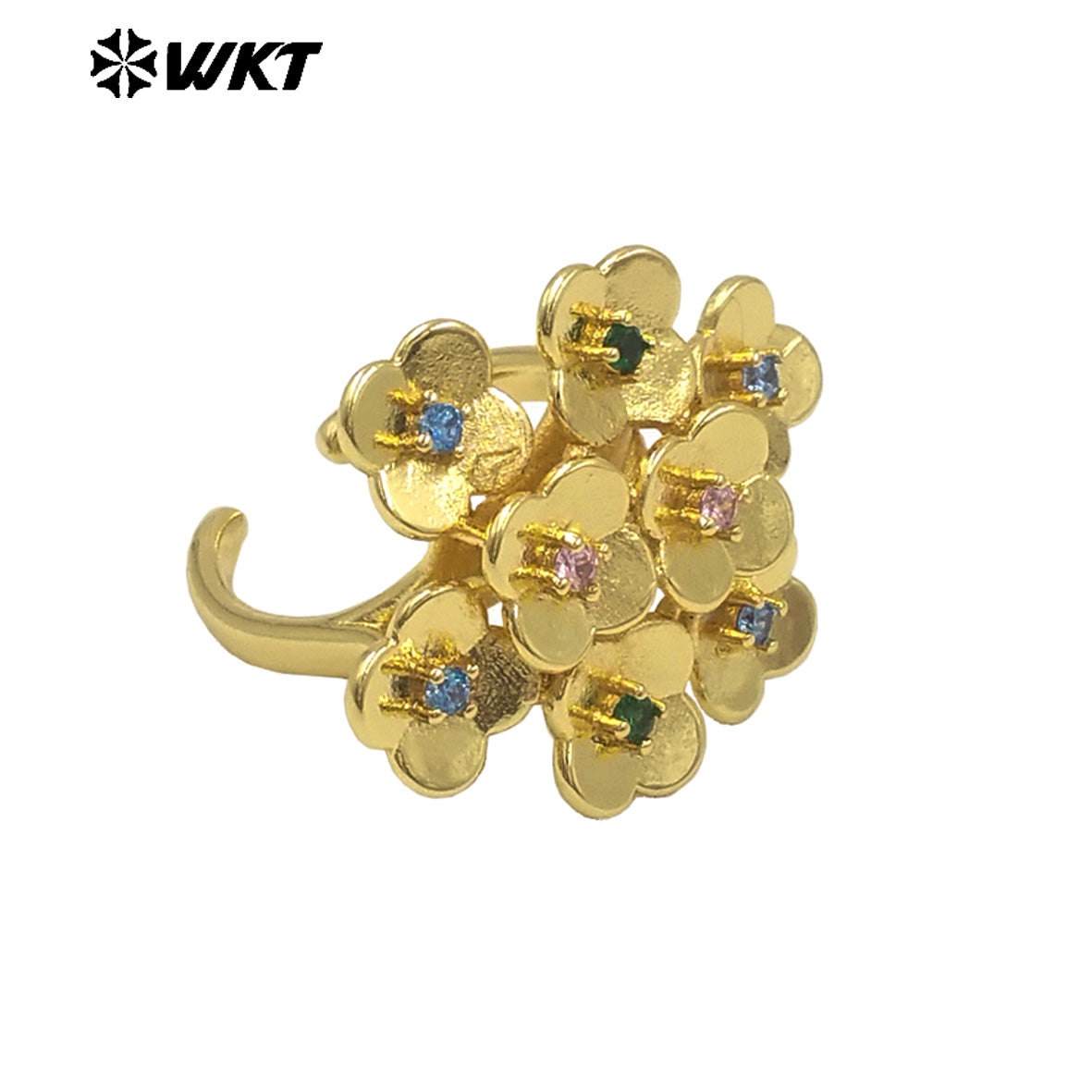 WT-MR038 WKT New Design Micro Pave Colorful Cubic Zircon Attractive Flower Ring for Friend Gift