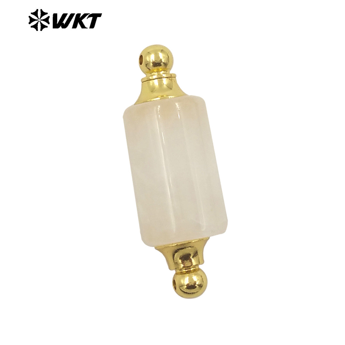 WT-P1981 Wholesale Newest Double Loops Round Cube Natural Rose Quartz Precious Stone Bottle Necklace Connector