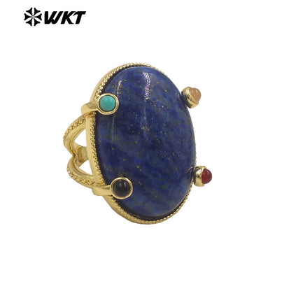 WT-R586 Lovely Romantic Design Gold Plated Little Stone And Natural Big Gemstones Women Rings As Friends Jewelry Presents