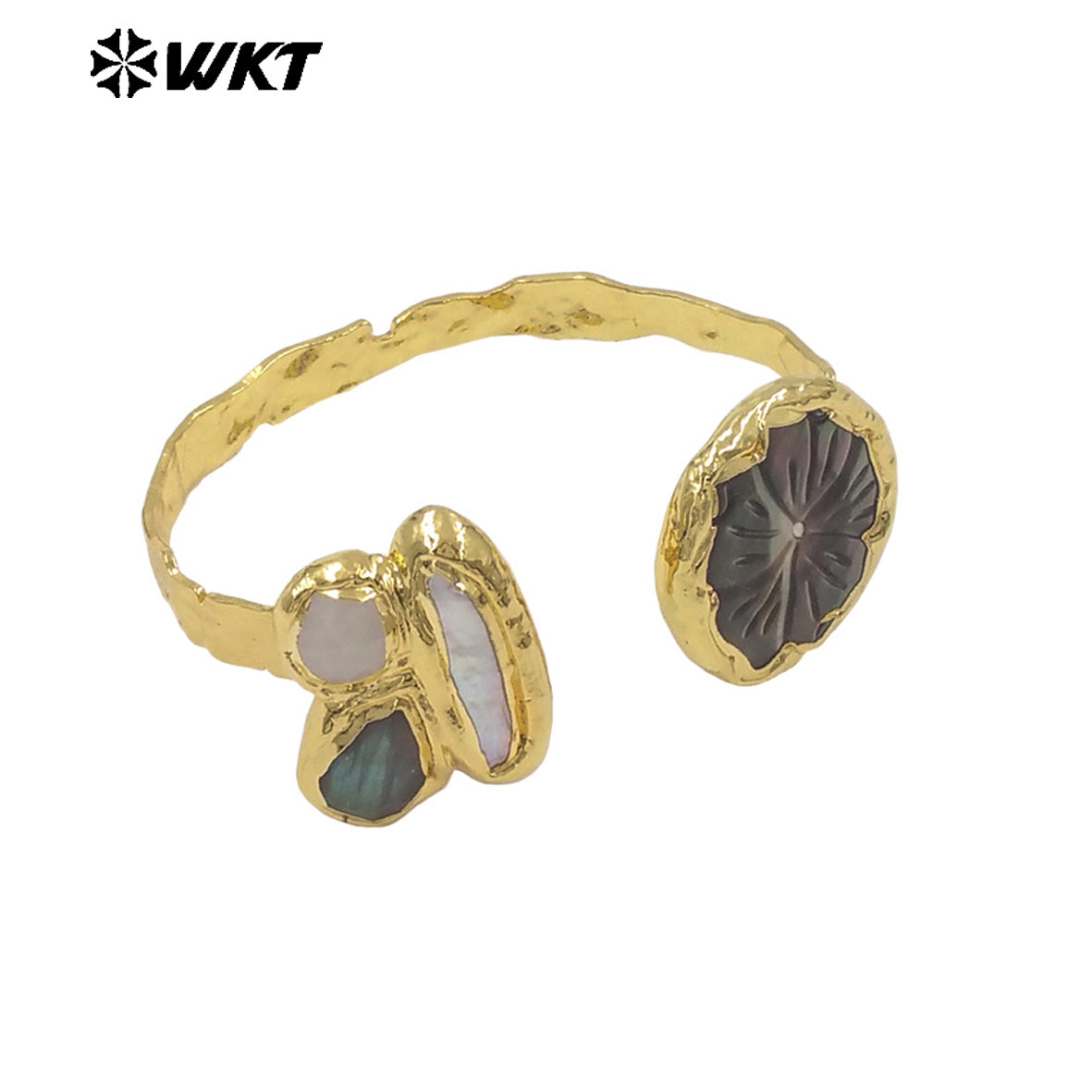 MPB139 Exclusive Unique Design Gold Plated Carved Flower Shape Shell And Natural Stone Pearl Splicing Women Bangles As Gifts