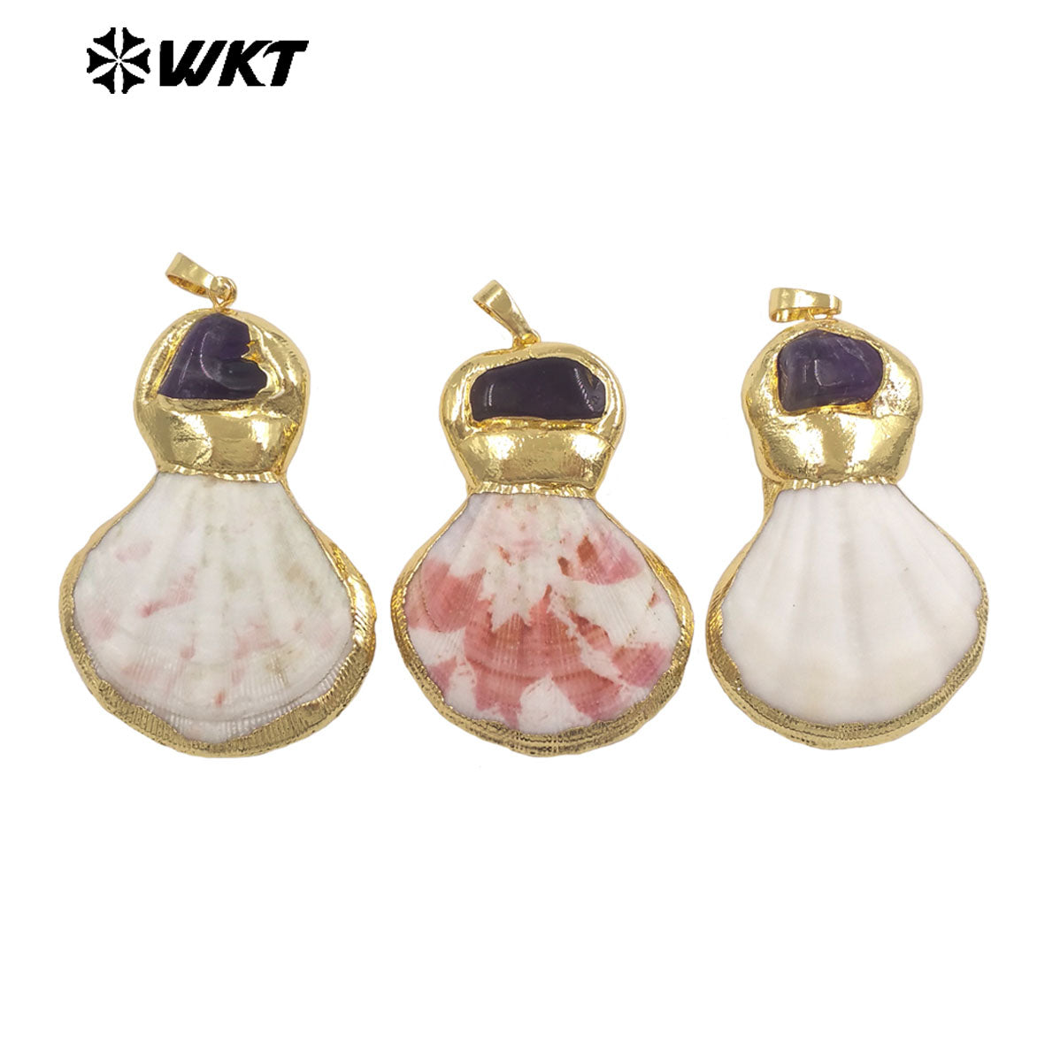 WT-JP508 High Quality Gold Plated Natural Stone And Scallop Shell Splicing Pendants For Handmade Necklace Design Accessory