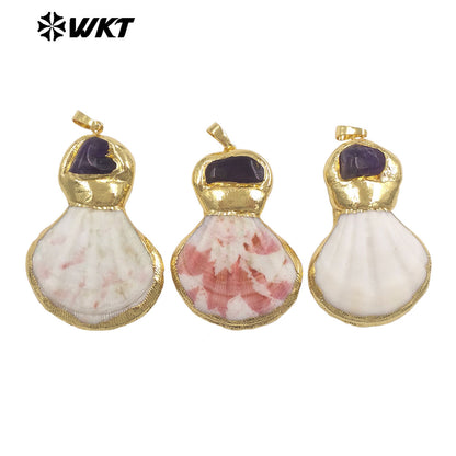 WT-JP508 High Quality Gold Plated Natural Stone And Scallop Shell Splicing Pendants For Handmade Necklace Design Accessory