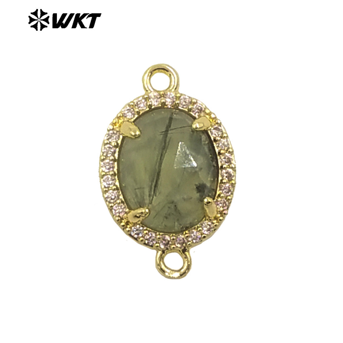 WT-C336 Stylish Little Zircon Round Colorful Natural Gemstone Double Hoop Connector Pendant for Women DIY Necklace Accessories