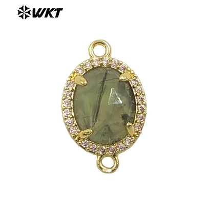 WT-C336 Stylish Little Zircon Round Colorful Natural Gemstone Double Hoop Connector Pendant for Women DIY Necklace Accessories