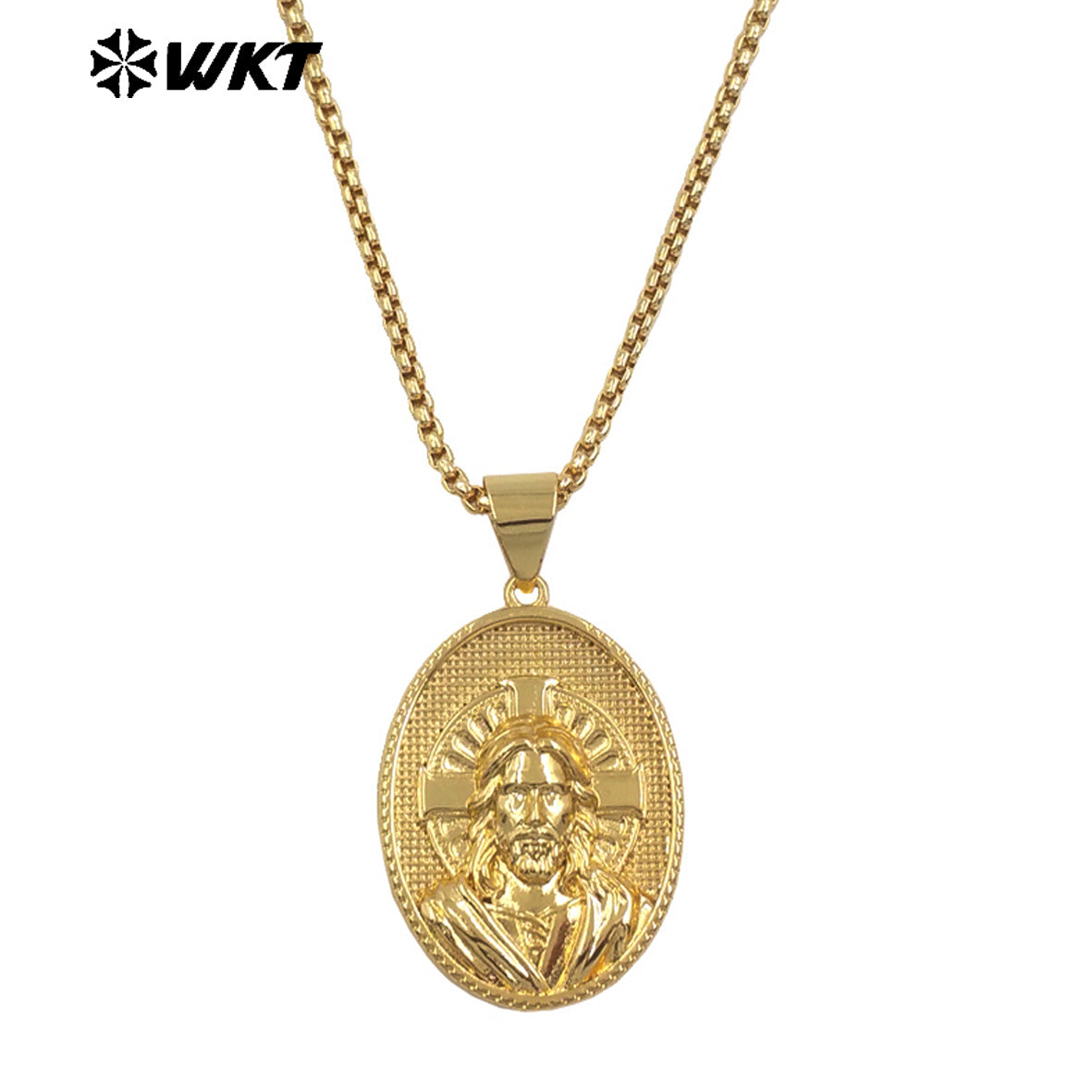 WT-JFN33 Good Quality 18K Gold Plated Necklace Resist Tarnishable With Carved People Head Pattern Pendant Charming Jewelry