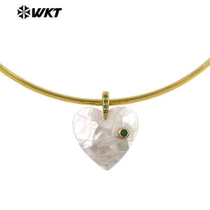 WT-JN387 Minimalism Design White Shell And Zircon Heart Shape Pendant Necklace Choker As Female Party Decorative Jewelry