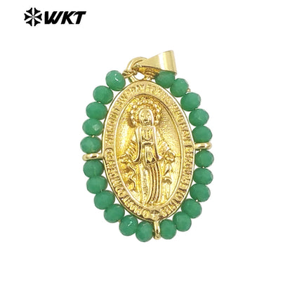 WT-MN985 WKT New Hot Design Christian Metal Carved With Colorful Crystal Beads Wire Wrapped Religious Necklace