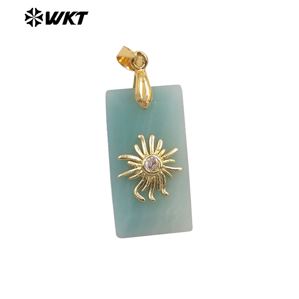 WT-P2068 Wholesale Gold Electroplated Sun Zircon And Natural Gemstones Rectangle Pendants As Handmade Jewelry Accessory