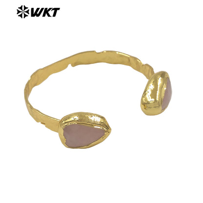WT-B713 Fashion Popular Design 18K Gold Electroplated Natural Gemstones Heart Shape Bangles For Women Sweet Style Jewelry