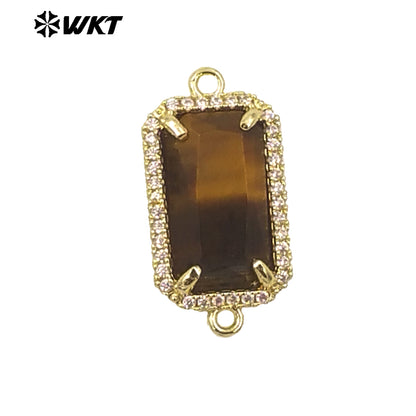 WT-C326 Wholesale Fashion Delicate Long Square Double Loops Cubic Zircon Claw Setting Natural Stone Bar Connectors