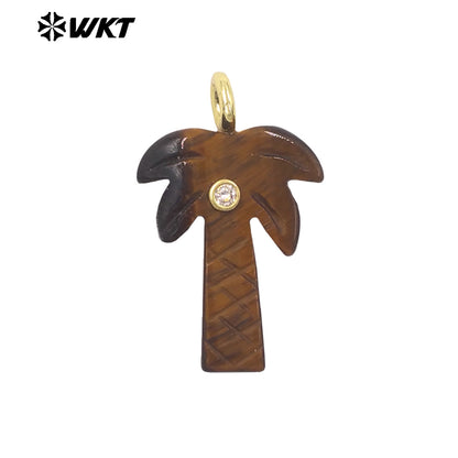 WT-P2109 Exquisite Design Zircon And Natural Gemstones Carved Coconut Trees Shape Pendants As Women Fashion Jewelry Accessory