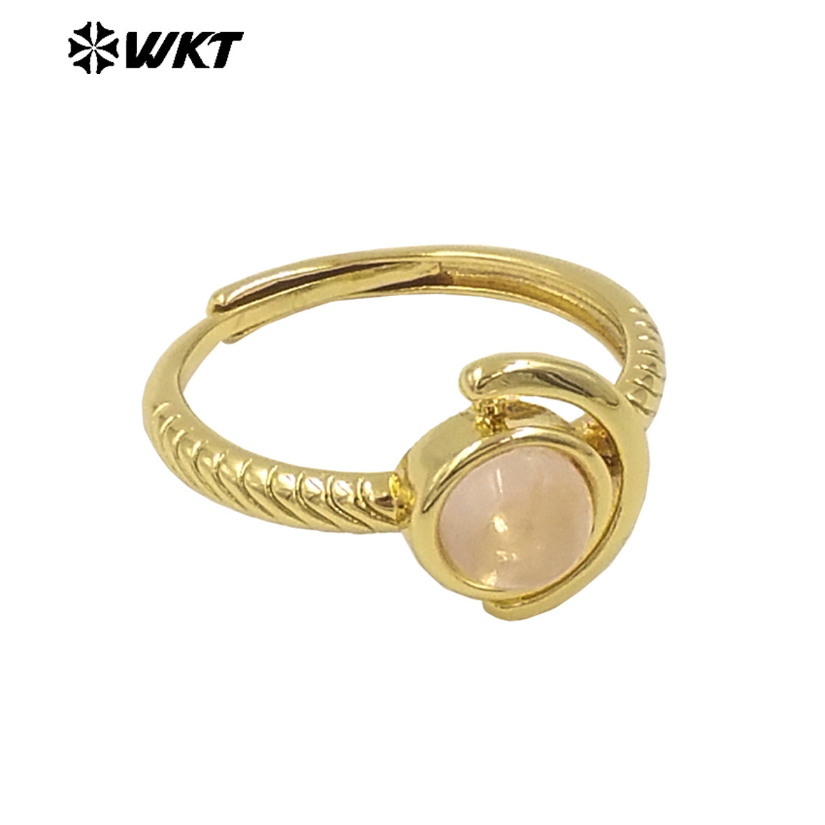 WT-R540 Newest Delicate Tiny Round Natural Stone Women Birthday Ring in Open Size With 18k Gold Plated