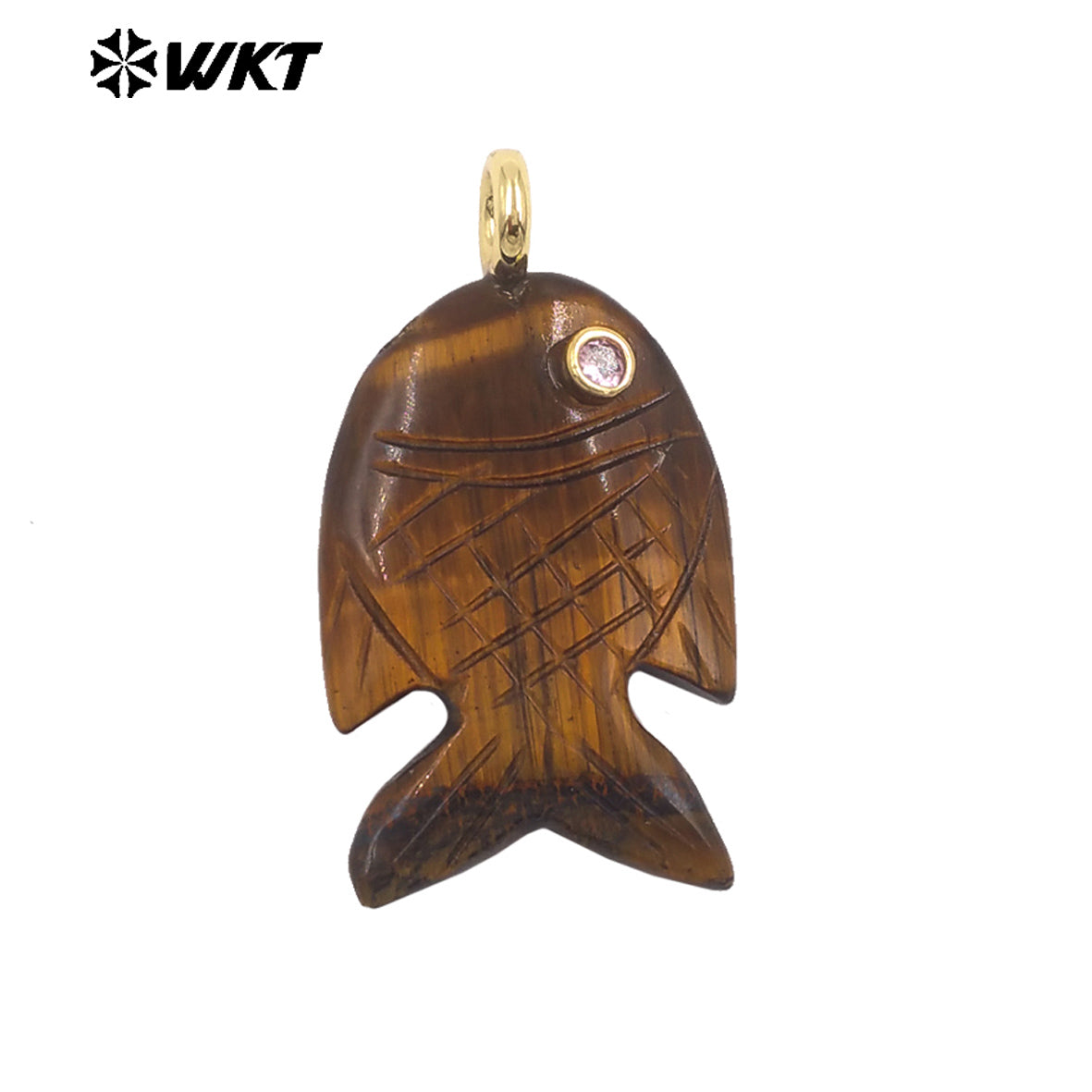WT-P2137 Hot Sale Multi Natural Gemstones Setting In Zircon Gold Fish Shape Pendants As Women Fashion Necklace Accessories