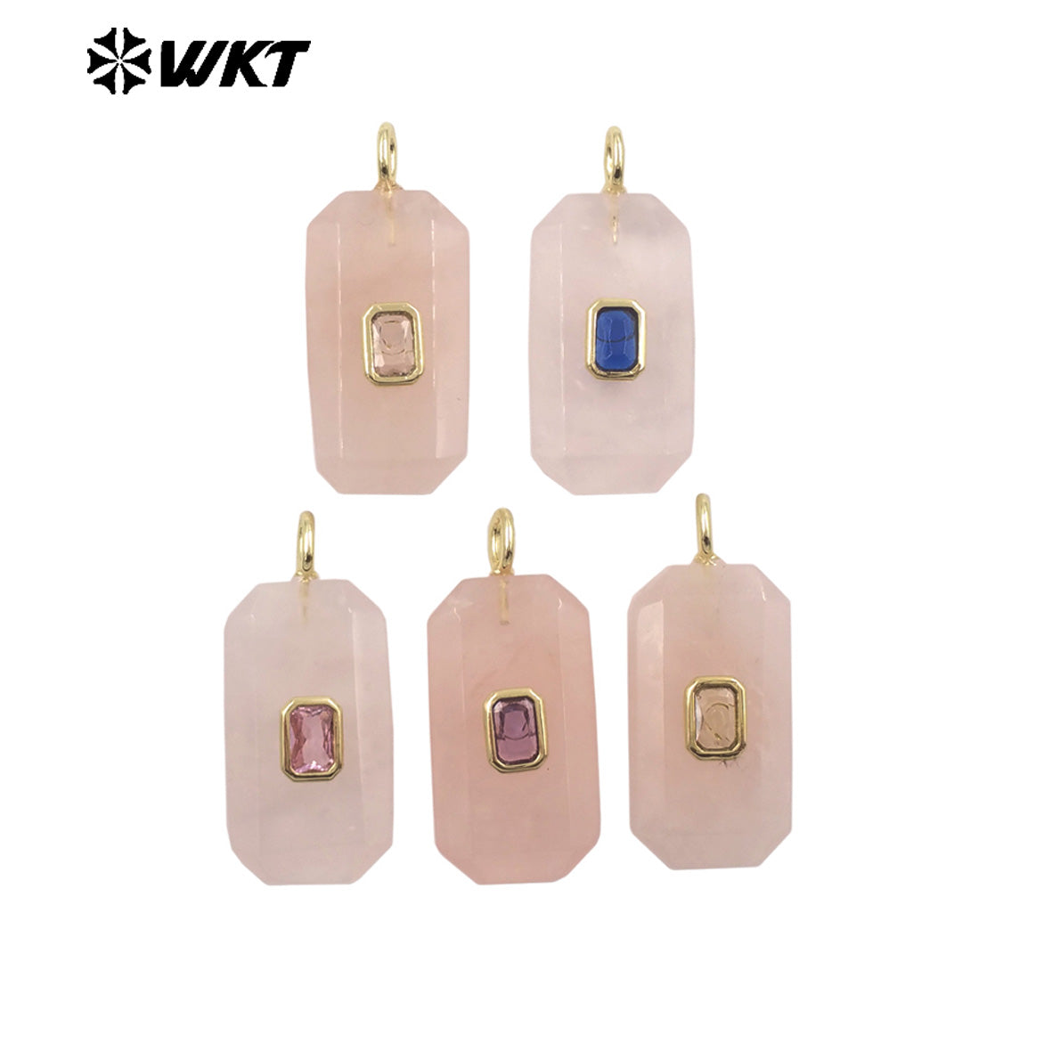 WT-P2084 Unique Colorful Zircon And Natural Gemstone Faceted Geometric Gold Pendants As Necklace Jewelry Design Accessory