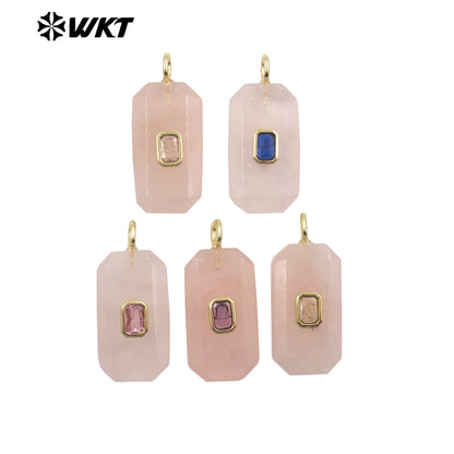 WT-P2084 Unique Colorful Zircon And Natural Gemstone Faceted Geometric Gold Pendants As Necklace Jewelry Design Accessory