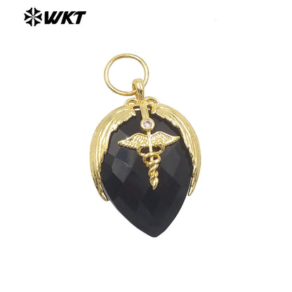 WT-P2014 Newest Fashion Style Strawberry Shape Gold Plated Natural Gemstones Little Pendant For Necklace Earrings Making