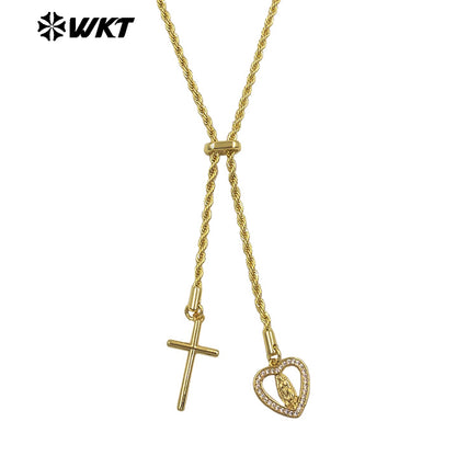 WT-JFN53 Top Fashion Gold Electroplated Chain With Brass And Zircon Cross Religious Little Charms Metal Women Necklace