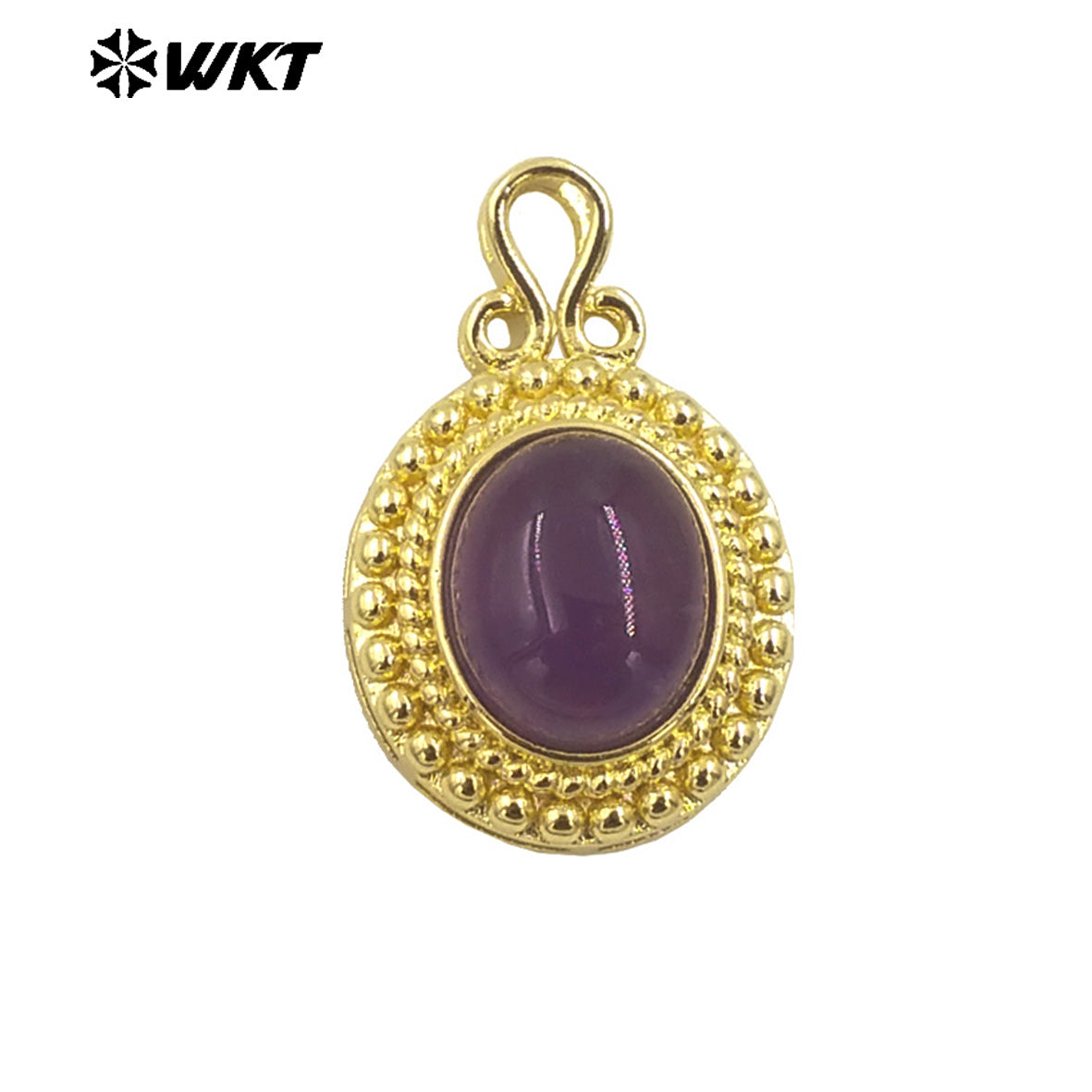 WT-P1963 Amazing New Design Small Europe Style Oval Amethyst Stone Setting Jewelry Charms for Necklace
