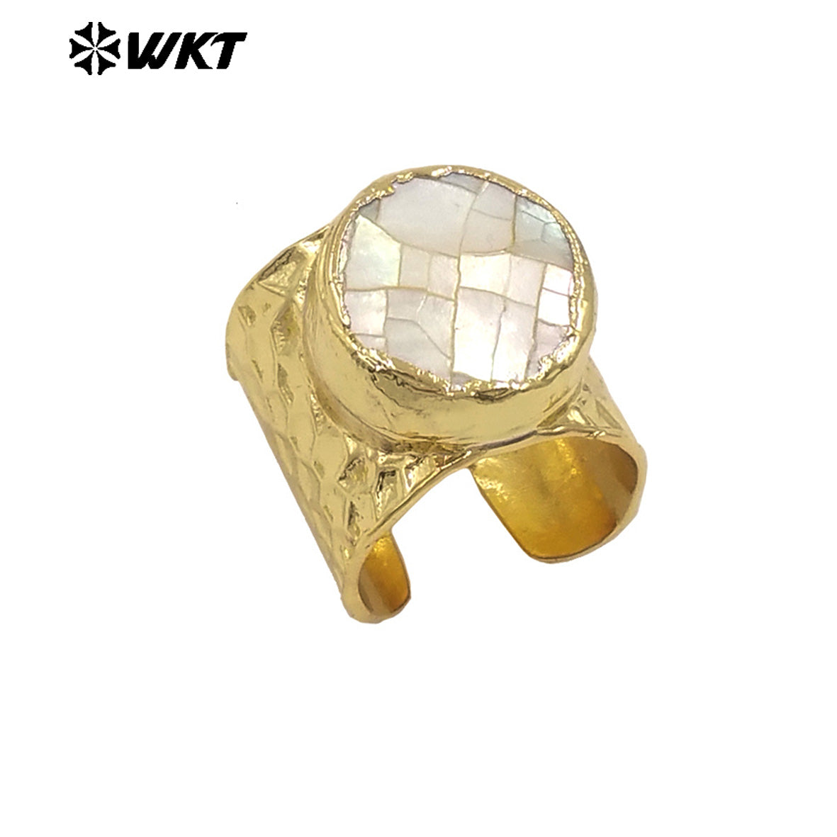 WT-MPR138 Newest Open Size Multi Colors 18K Gold Electroplated Round Crackle Natural Shell Rings For Party Wearing Jewelry