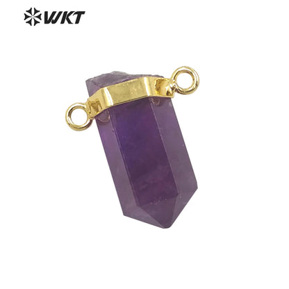 WT-P1763 Graceful Double Loops Hexagonal Cylinder Natural Stone Pendant Energy Citrine Crystal Pillar Pink Quartz Amethyst