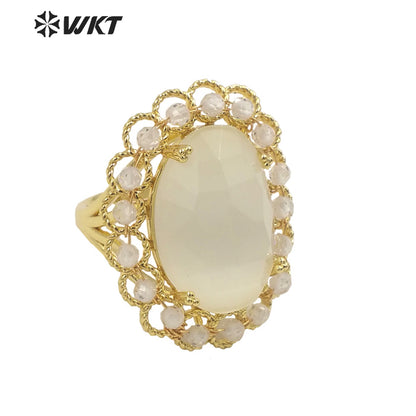 WT-R459 WKT Wholesale New Women 18k Gold Plated Resist Tarnishable Oval Cat Eye Stone Ring Charming Stone Beads Beauty Ring