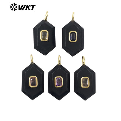 WT-P2083 New Arrival Zircon And Labradorite Various Natural Gemstones Geometric Shape Pendants For Handmade Earrings DIY