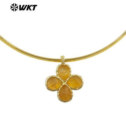WT-N1527 Exquisite Lovely Gold Plated Vicious Natural Gemstones Little Flower Shape Necklace Choker For Lady Party Wearing