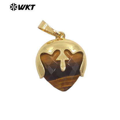 WT-P2013 Unique Design Top Cover Gold Plated Heart Shape Natural Gemstones Cute Pendant For Ladies Necklace Jewelry Diy