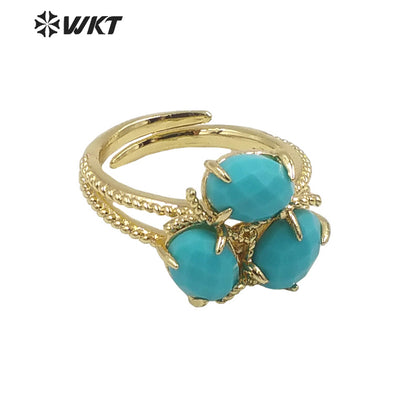 WT-R482 WKT Fashion Design Trendy Gift for Women Colorful High Quality Gorgeous Natural Jade Stone Ring
