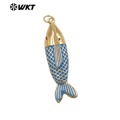 WT-P2116 Delicate Lovely Style Gold Plated Multiple Colors Drop Oil Little Fish Pendants For Women Earrings DIY Making