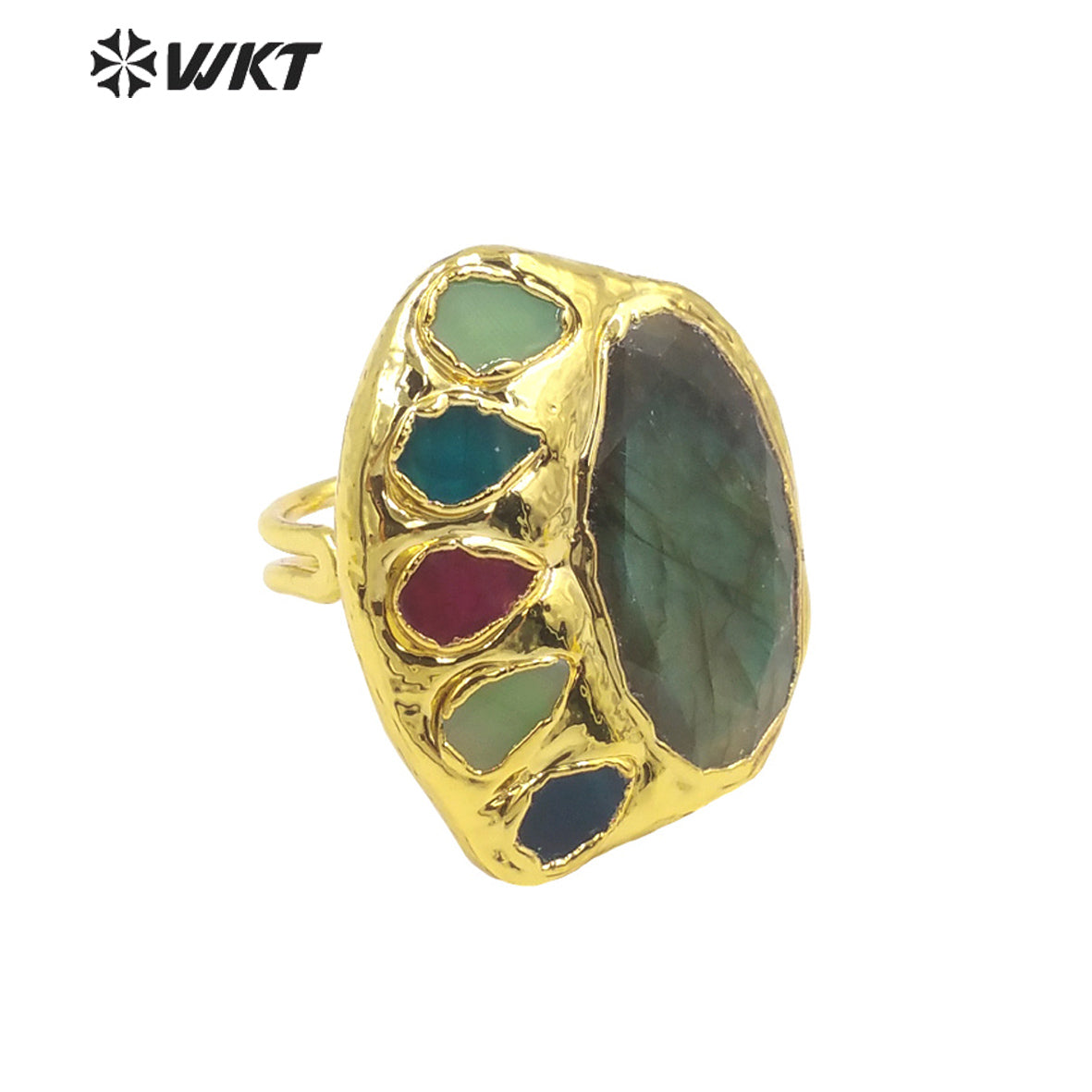 WT-R472 New Design Colorful Gemstone Ring With Pearl Charms Women Fashion Gold Plated Peacock Stone Ring Boho Charming Ring